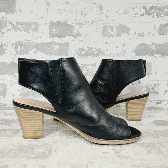 NEW Gabor Black Leather Slip On Block Heel Ankle Bootie Sandals W251 - Picture 3 of 13